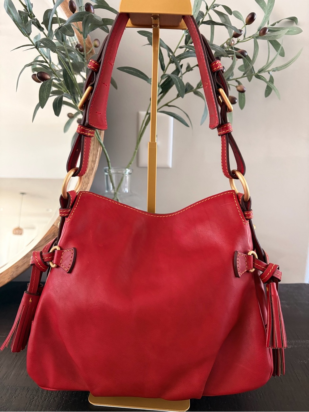 Dooney & Bourke Red Florentine Leather Teagan 30 Bag - Picture 5 of 11